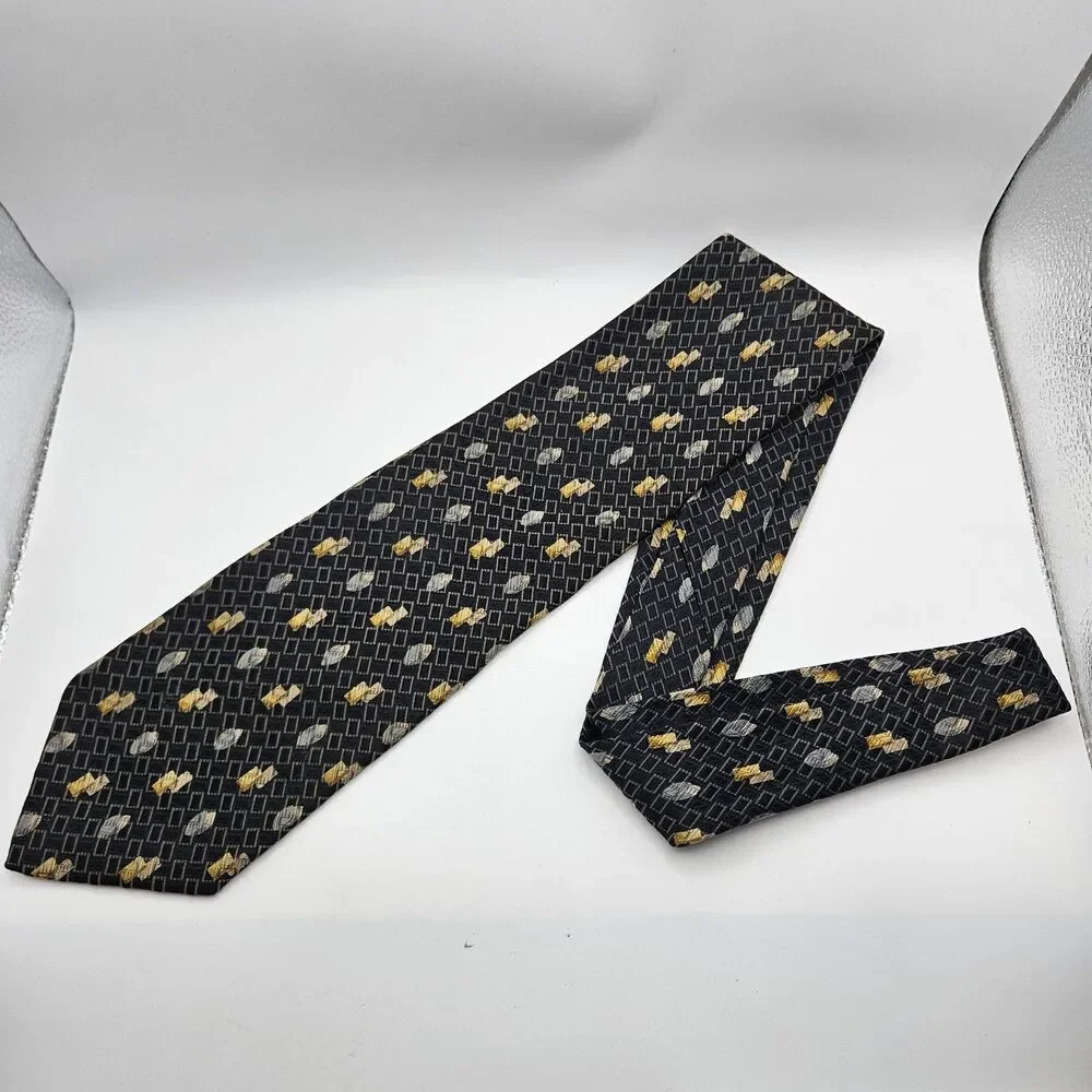 Ermenegildo Zegna Black Gold Rectangle Oval Geometric Tie Career Wedding 59.5x4